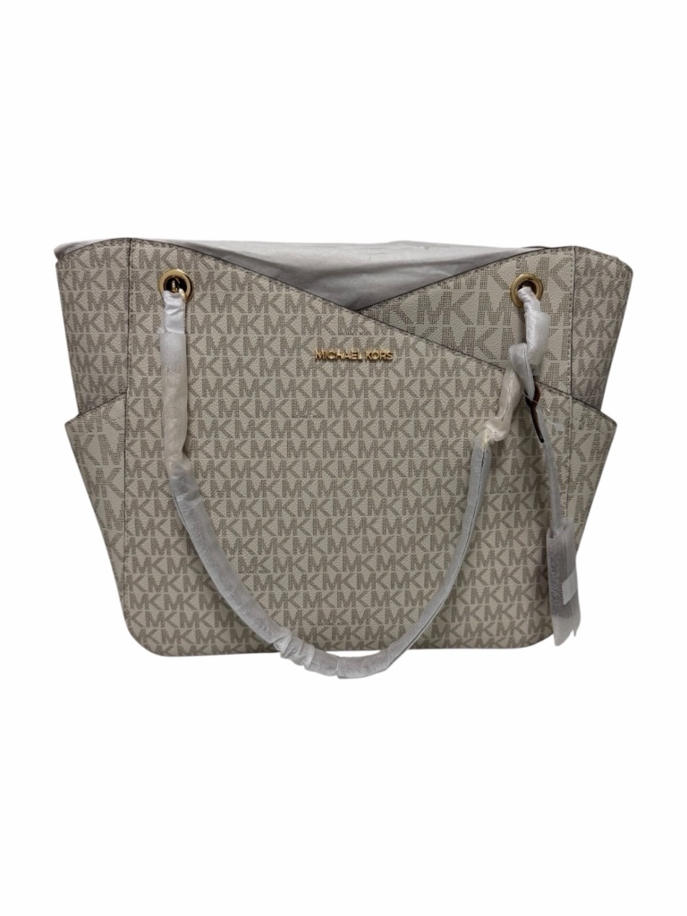 Michael Kors Textured Logo Gray/Cream Leather Handbag